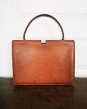 Ancien Vintage Magnifique Sac à Main en Cuir Marron Style Cartable Années 60