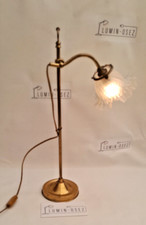 ANCIENNE LAMPE À POSER MONTE ET BAISSE EN LAITON TULIPE VERRE DENTELLE 1930