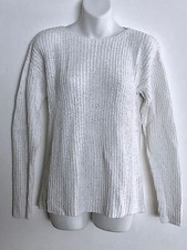 NWOT Eileen Fisher White Crepe Tape Rib Sweater Long Sleeve SMALL