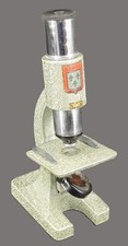 Ancien jouet enfant BERRY microscope en métal années 1950 couleur vert vespa