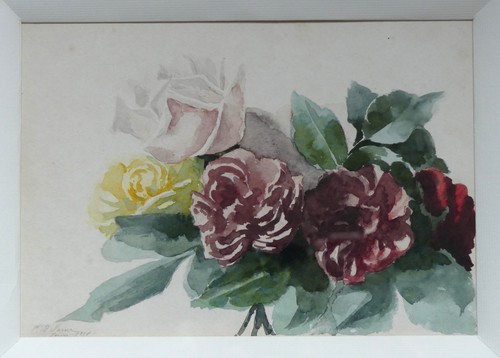 Aquarelle 1896 fleurs roses - fleurs,