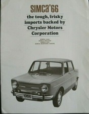 Brochure SIMCA 1000  / DELUXE / GLS / BERTONE Coupé en anglais /  USA de 1966