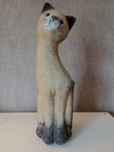 Grande statue chat bois - chat,