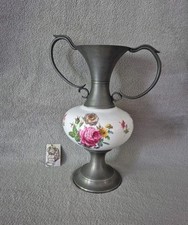 Vase en étain et céramique décor fleurs Les étains dauphinois