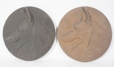 Paire Antique Fer Art Fonte Plaques Reliefplatten Berger Tête Motif Rond