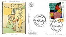 3350 + FDC  ENVELOPPE 1er JOUR SUR  SOIE     GASTON  CHAISSAC  VISAGE ROUGE