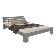 Lit Double Bois Futon 120x200 Gris Cadre de Sommier à Lattes Massif Homestyle4u