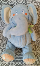 Doudou peluche éléphant bleu écharpe verte 32 cm Tiamo Charly & Cie