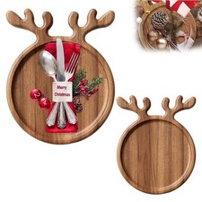 Plateau à gâteau, assiette de Noël, plateau de service en bois avec motif d N6U7