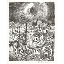 LA GIRAUDIERE Mady de - Lithographie "Le village" 27x21cm - 1963 - Signée au cra