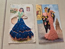 2 cartes postales brodées