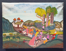 Tableau naïf équatorien - huile sur peau - anonyme - 31,5x23,5cm