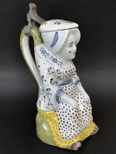 Superbe ancien GRAND PICHET JACQUELINE en FAIENCE de LILLE XXe 28,5 cm