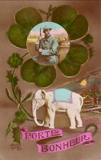 ELEPHANT BLANC - PORTE BONHEUR - CARTE POSTALE GUERRE DE 1914-18.