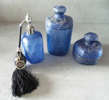 Marcel Franck Paris vaporisateur et 2 pots à cotons en verre effet craquelé bleu