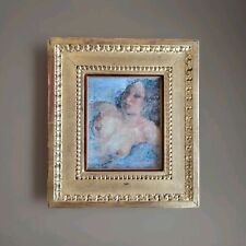 Tableau Peinture Huile sur Toile Buste de Femme Nue Signé EC Encadré 32 cm