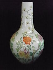 ANCIEN VASE BOUTEILLE PORCELAINE ASIATIQUE DÉCOR FLEURS CHINE CHINA LAMPE LAMP