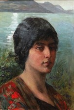 Tableau encadré portrait femme Pays Basque Espagne Eduardo URQUIOLA Y AGUIRRE