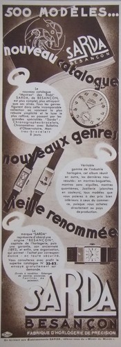 Publicité 1933 montres sarda - publicitÉ,