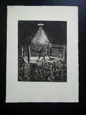 Rare belle gravure boxe XXème ring avec boxeurs match boxe