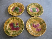 4  ASSIETTES A DESSERT BARBOTINE FRUITS SARREGUEMINES FRANCE  - Diam:  19 cm