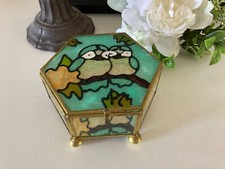 924⚜️ Ancien Coffret Boite à Bijoux Coffret en Laiton et Verre Vintage