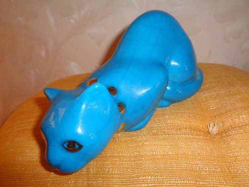 Chat emaux longwy bleu or - de,