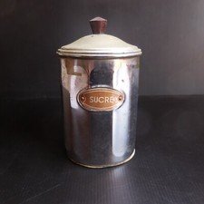  Pot sucre métal chrome bouchon bakélite gris marron art déco 1950 France N7584