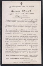 Mémento de Gustave CAMUS (1829-1891) - Lyon (Rhône).