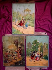 3 ANCIENS PUZZLES 19ème IMPRIMERIE TOURANGELLE JEU JOUET ANCIEN