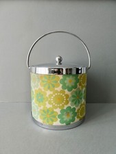 grand seau à glaçons, tissu à fleurs et chrome, vintage années 70, seventies