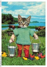 ASHP1-0017-CHAT - UN CHAT DEGUISE EN JARDINIER AVEC DEUX SEAUX D'EAU