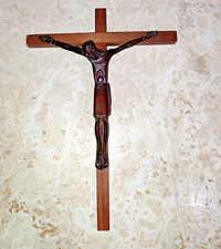 Jean Lambert-Rucki  (1888-1967) Crucifix Christ en bronze et palissandre signé