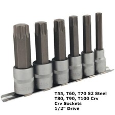 6Pc 1.3cm Lecteur T55 T60 T70 T80 T90 T100 Star Douille Torx Embout Set Cliquet
