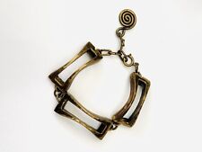 Bracelet brutaliste en bronze maille oversize M. BUFFET Vintage 1970's/1980s