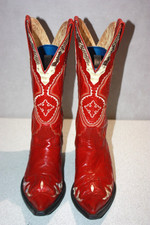 GO'WEST Bottes Santiags Cuir Rouge Motifs Python T 7 US /40 TBE