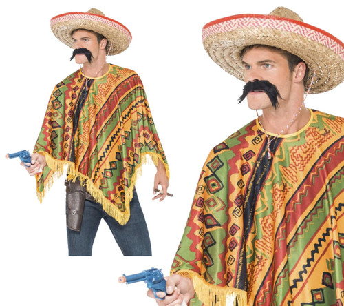 Poncho noir moustache - poncho, +