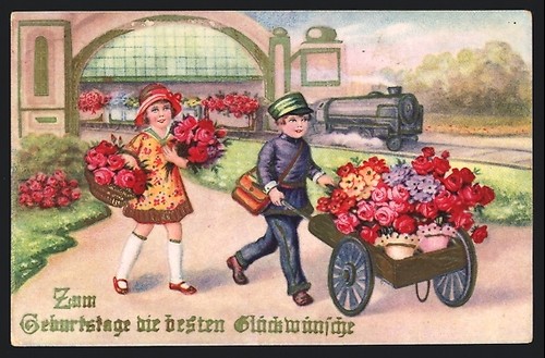 Page avec chariot fleurs - chariot,