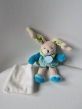 Doudou Et Compagnie Lapin Pantin Boîte Fleur Bleu Vert Mouchoir Blanc Spirale