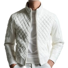 Blouson bomber en cuir blanc