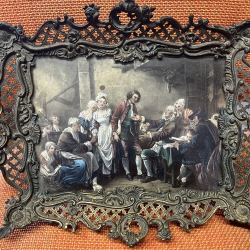 Ancien plateau bronze - , gravure