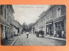 Carte Postale Ancienne 1900 PONT AUTHOU Eure LA GRANDE RUE Charette Attelage
