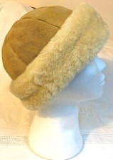 Bonnet Toque Cuir peau de mouton Camel