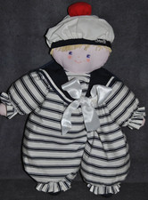 ?Doudou Marin COROLLE 1995 Bleu Rayé Blanc Nœud Peluche 45 Cm Poupée Vintage