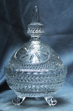 Boîte À Bonbons En Verre Pressé, Avec Pieds, 1920 1930, 17 Cm