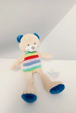 Peluche/Doudou Ours Beige Laine Multicolore Rayé Rouge Vert Jaune 34cm - Nicotoy