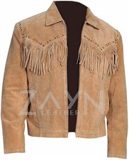 Veste à franges artisanales en cuir suédé originale pour hommes veste...