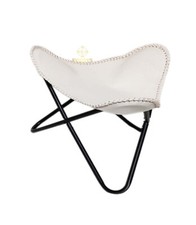 Pouf Papillon En Cuir Blanc Relaxant - Repose-Pieds Fait Main