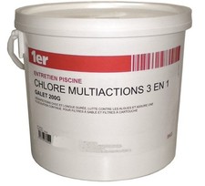 Chlore multi actions 3 en 1 galets 200 g traitement eau piscine boite de 5KG