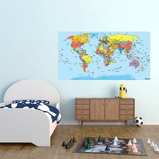 Monde Carte Atlas Autocollant Vinyle pour École,Bureau,Maison Mural Art Décor (